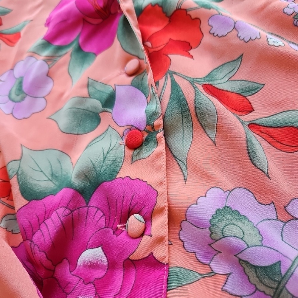 Vintage Victorias Secret Gold Label Floral Pajama Set Peach Pink Orange Medium - Picture 9 of 12
